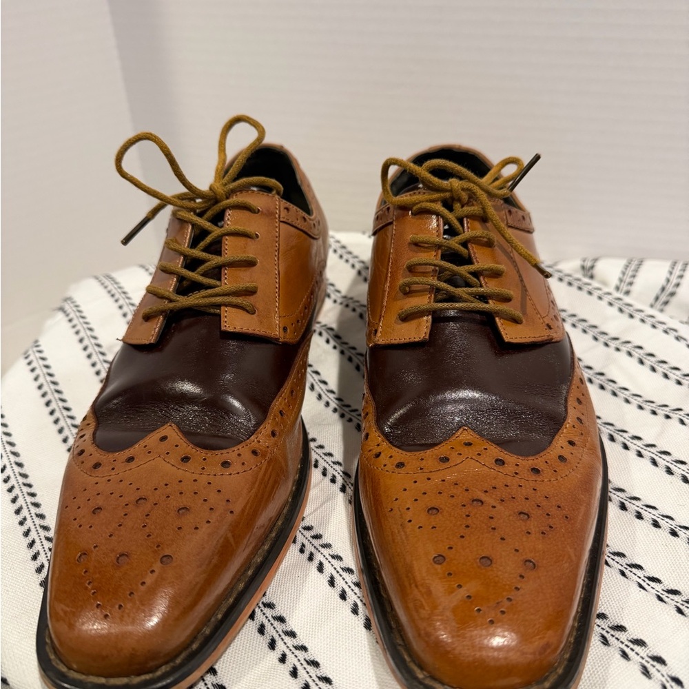 Stacy Adams Garrison 24916-221 Dress Shoes Mens 7.5 Cognac Wingtip Oxford S0664